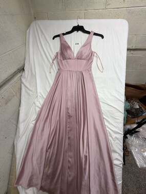 Cinderella Divine CD7469 Satin V-Neck Long Bridesmaid Dress Pink Size 4